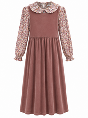 BONJOY PRINTED FLORAL COLLAR SHIRT VELVET JUMPER ROBE