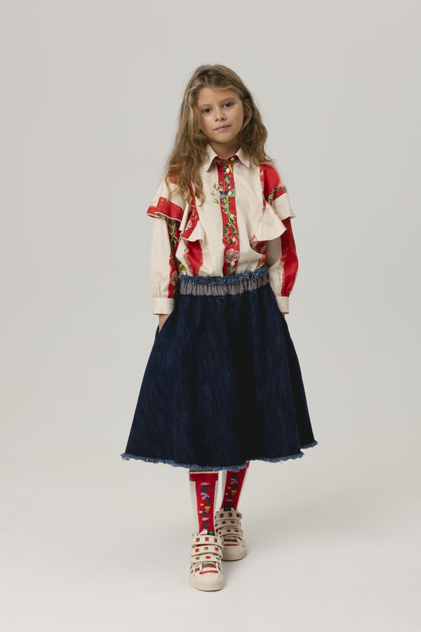WOLF & RITA WAISTED FRINGES DENIM SKIRT