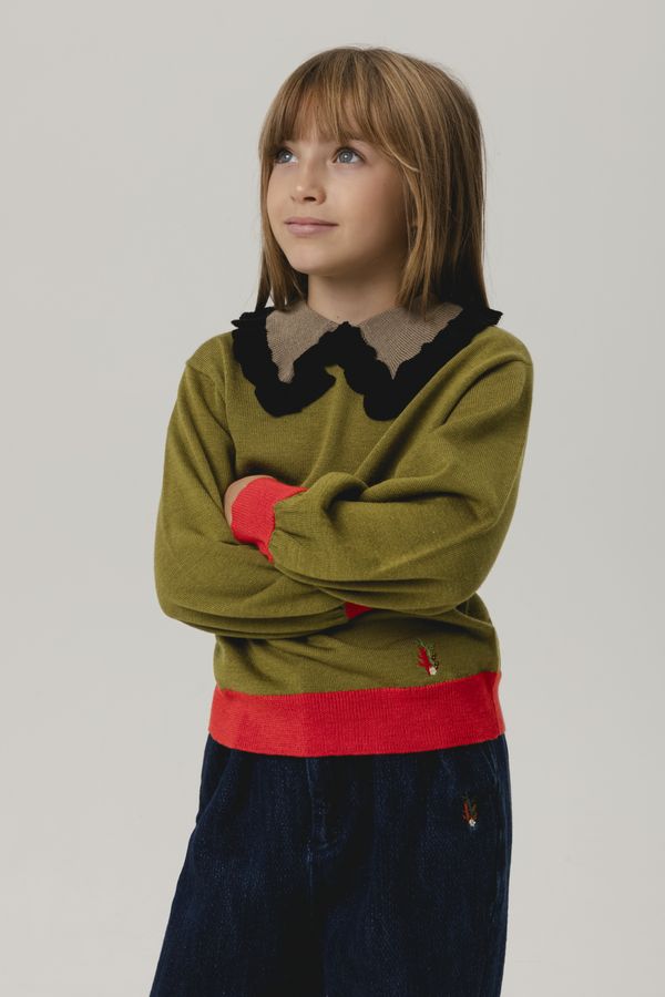 WOLF & RITA KNIT COLLARED COLORBLOCK SWEATER