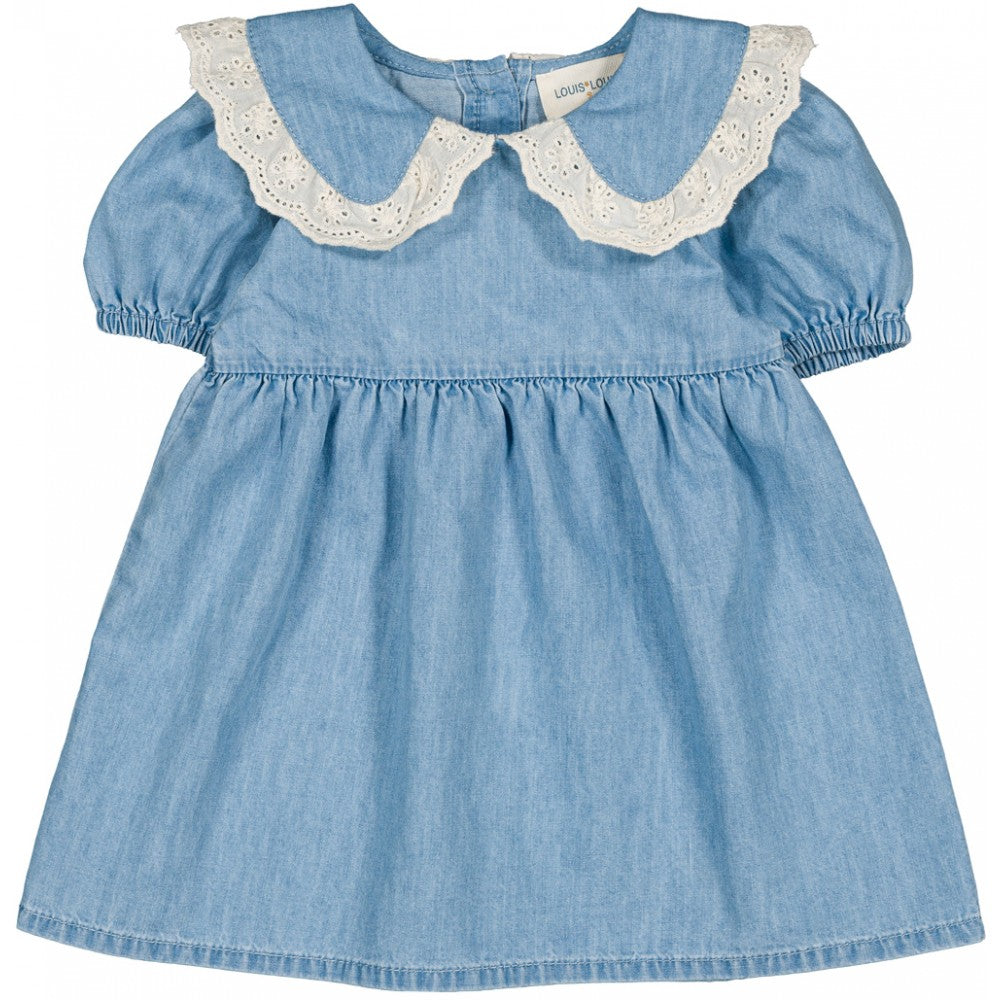 LOUIS LOUISE HENRIETTA DENIM CROCHET COLLAR DRESS