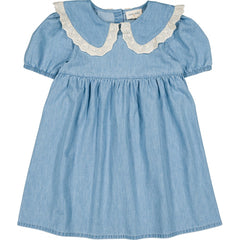 LOUIS LOUISE HENRIETTA DENIM CROCHET COLLAR DRESS