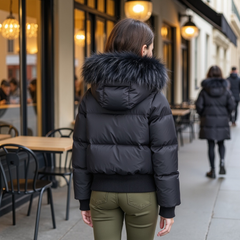 SCOTCH BONNET FUR HOOD ELASTIC COAT