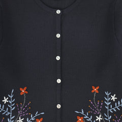 BACE COLLECTION 2PC EMBROIDERED CARDIGAN WITH STRIPED BUTTON SKIRT