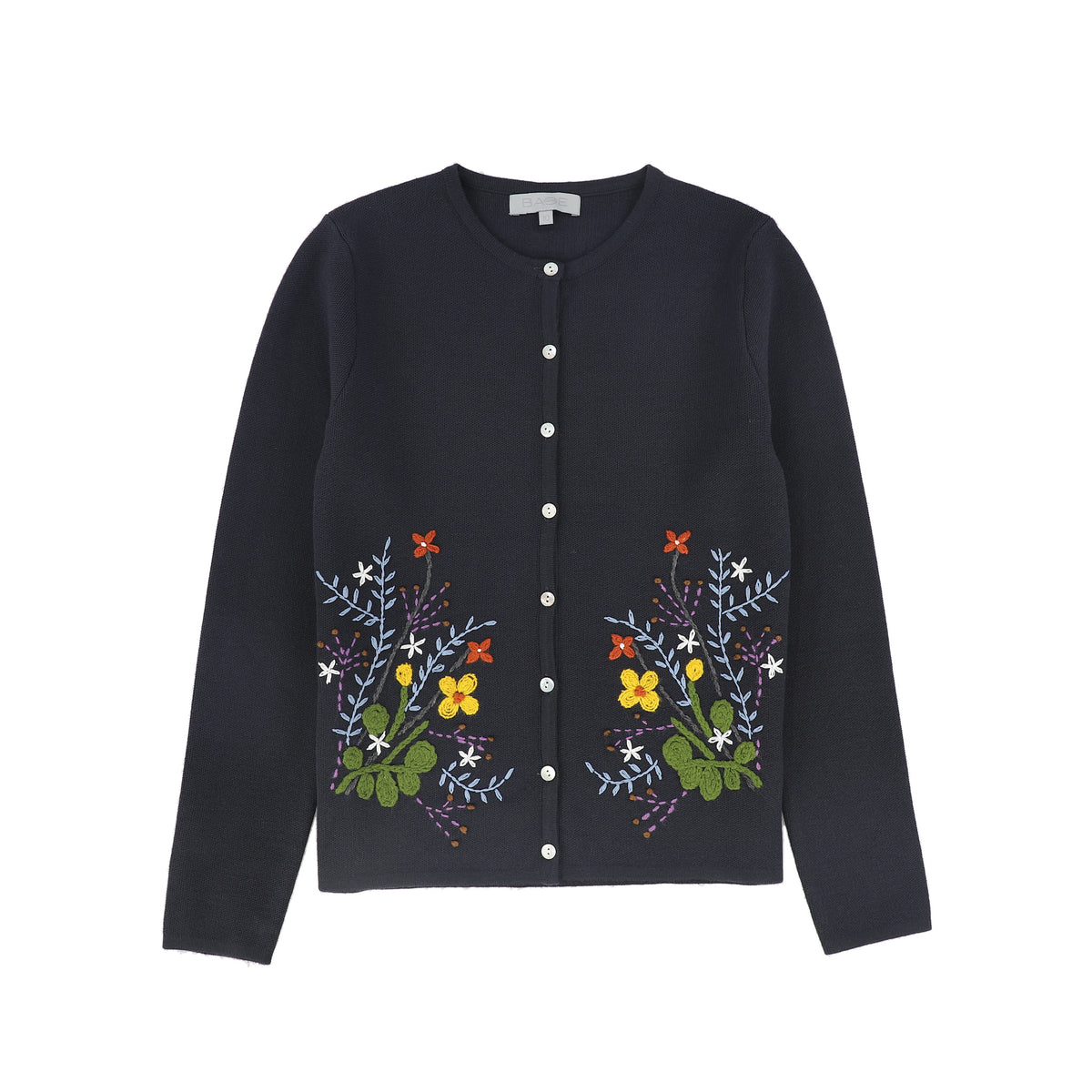 BACE COLLECTION 2PC EMBROIDERED CARDIGAN WITH STRIPED BUTTON SKIRT