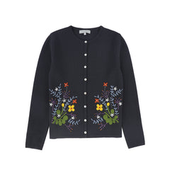 BACE COLLECTION 2PC EMBROIDERED CARDIGAN WITH STRIPED BUTTON SKIRT