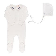 ELYS & CO. 2PC EMBROIDERED COLLAR FOOTIE AND BONNET SET