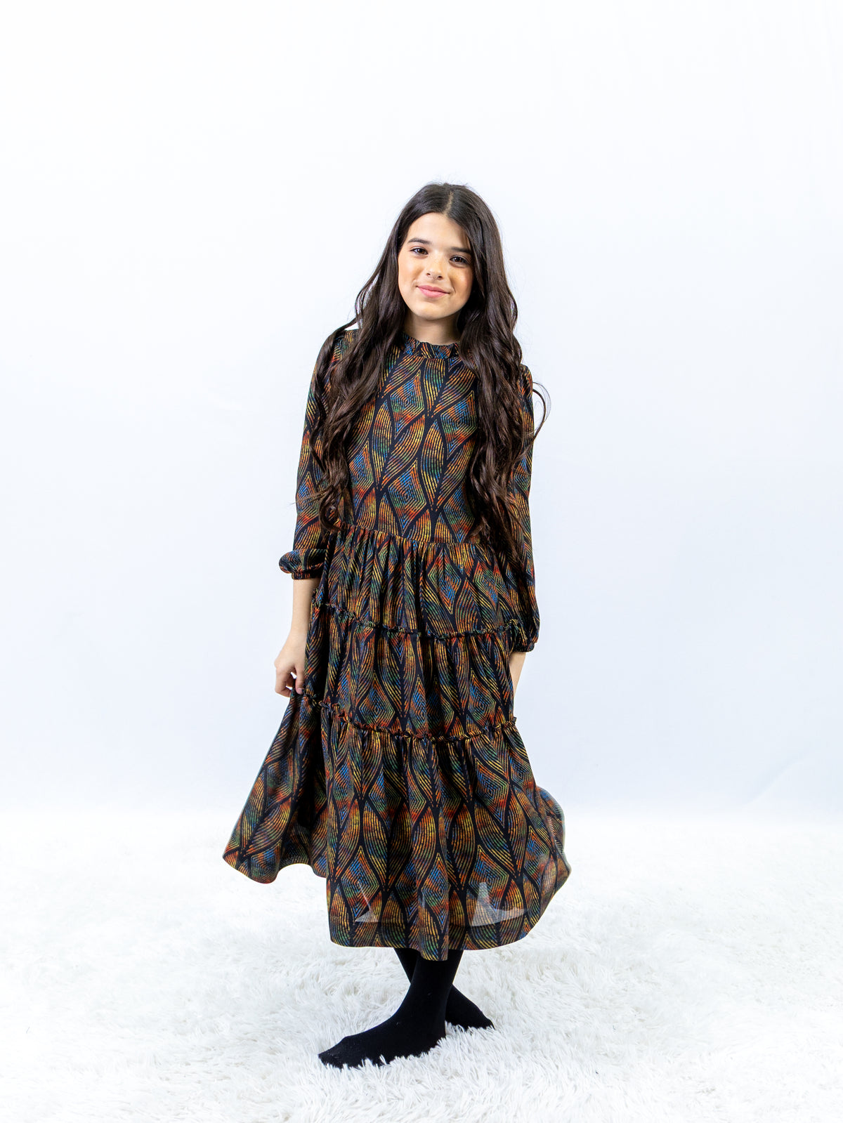 RED QUEEN BELTED TIERED PRINT DRESS