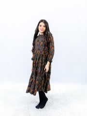 RED QUEEN BELTED TIERED PRINT DRESS