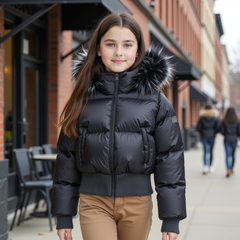 SCOTCH BONNET FUR HOOD ELASTIC COAT