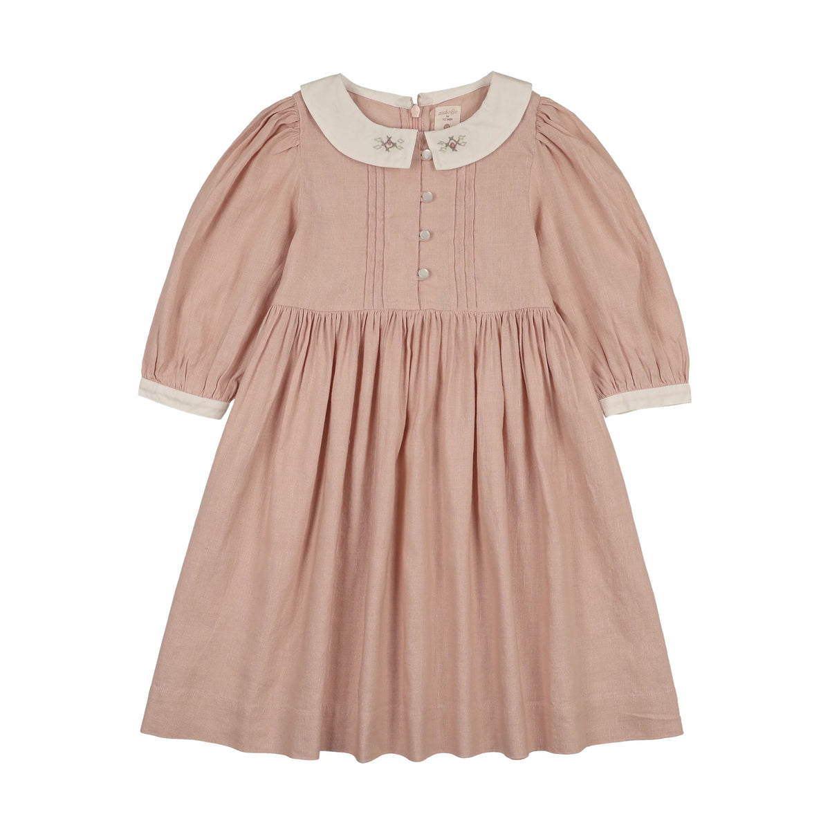 ANALOGIE EMBROIDERED COLLAR 3/4 SLEEVE DRESS