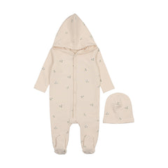 MEMA KNITS 2PC HOODED VINE PRINT FOOTIE WITH BEANIE SET