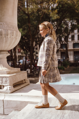 COCO BLANC 3PC TURTLE NECK,PLEATED BLAZER  WITH PLAID SKIRT