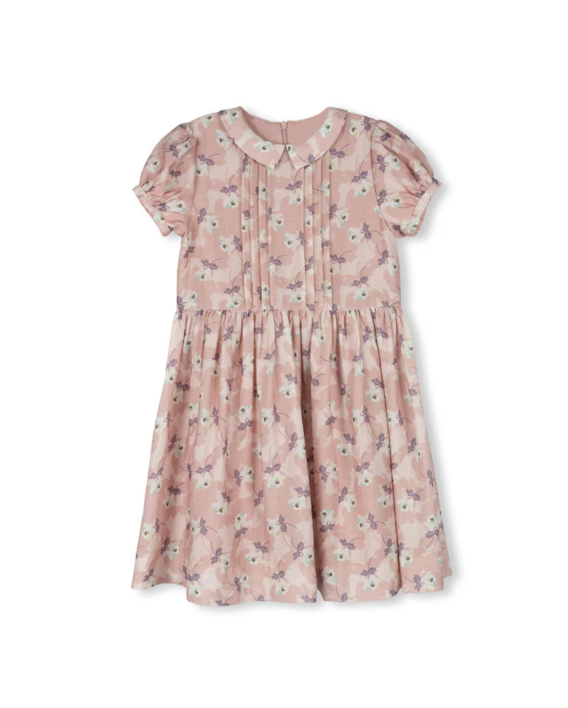 LILOU FLORAL TOP PLEAT COLLARED DRESS