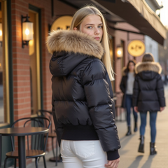 SCOTCH BONNET FUR HOOD ELASTIC COAT
