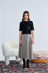 LAURENT LEATHER WAIST HOUNDSTOOTH SKIRT