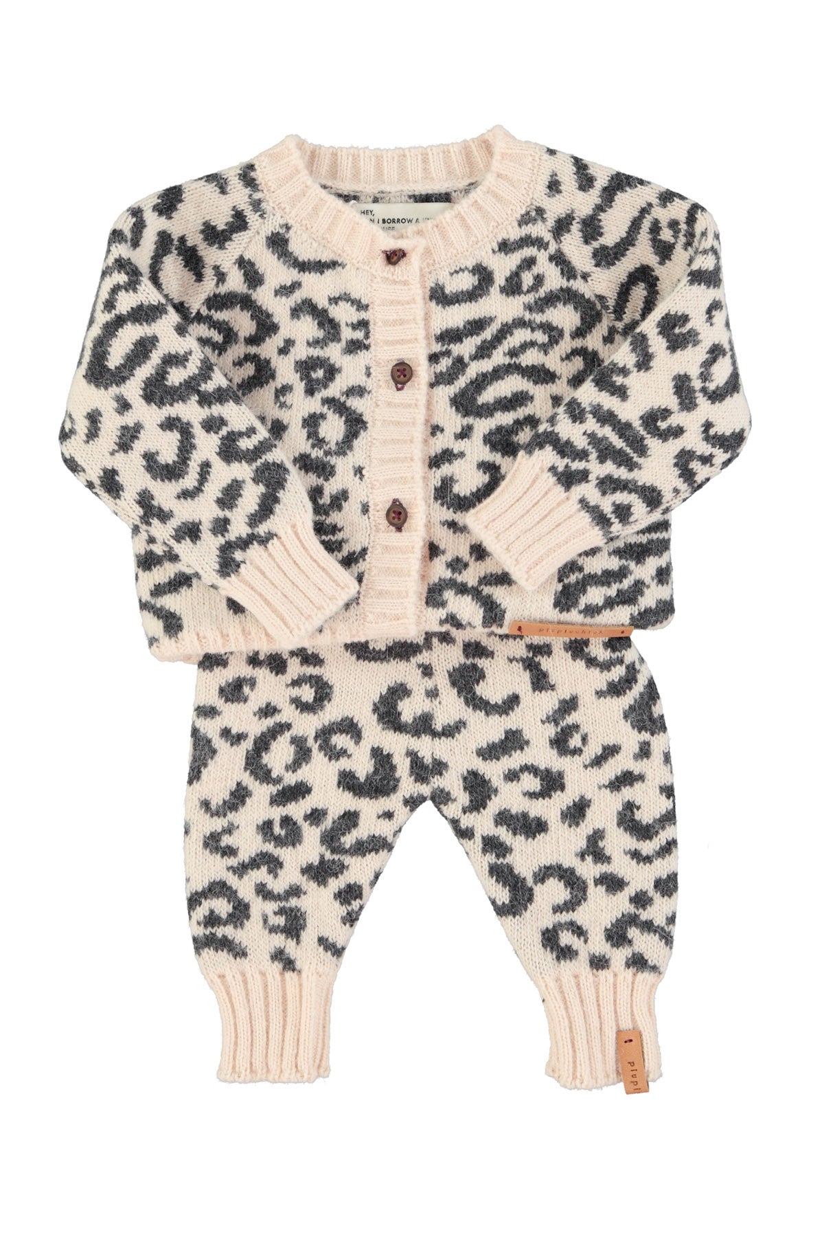 PIUPIUCHICK 2PC ANIMAL PRINT KNIT BABY CARDIGANWITH LEGGINGS