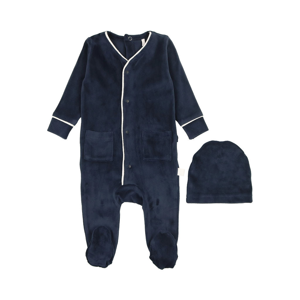 POUF 2PC VELOUR FOOTIE WITH BEANIE SET