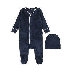 POUF 2PC VELOUR FOOTIE WITH BEANIE SET