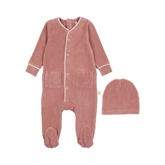 POUF 2PC VELOUR FOOTIE WITH BEANIE SET