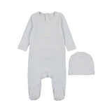 POUF 2PC VELOUR EMBROIDERED FOOTIE WITH BEANIE SET