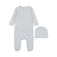 POUF 2PC VELOUR EMBROIDERED FOOTIE WITH BEANIE SET