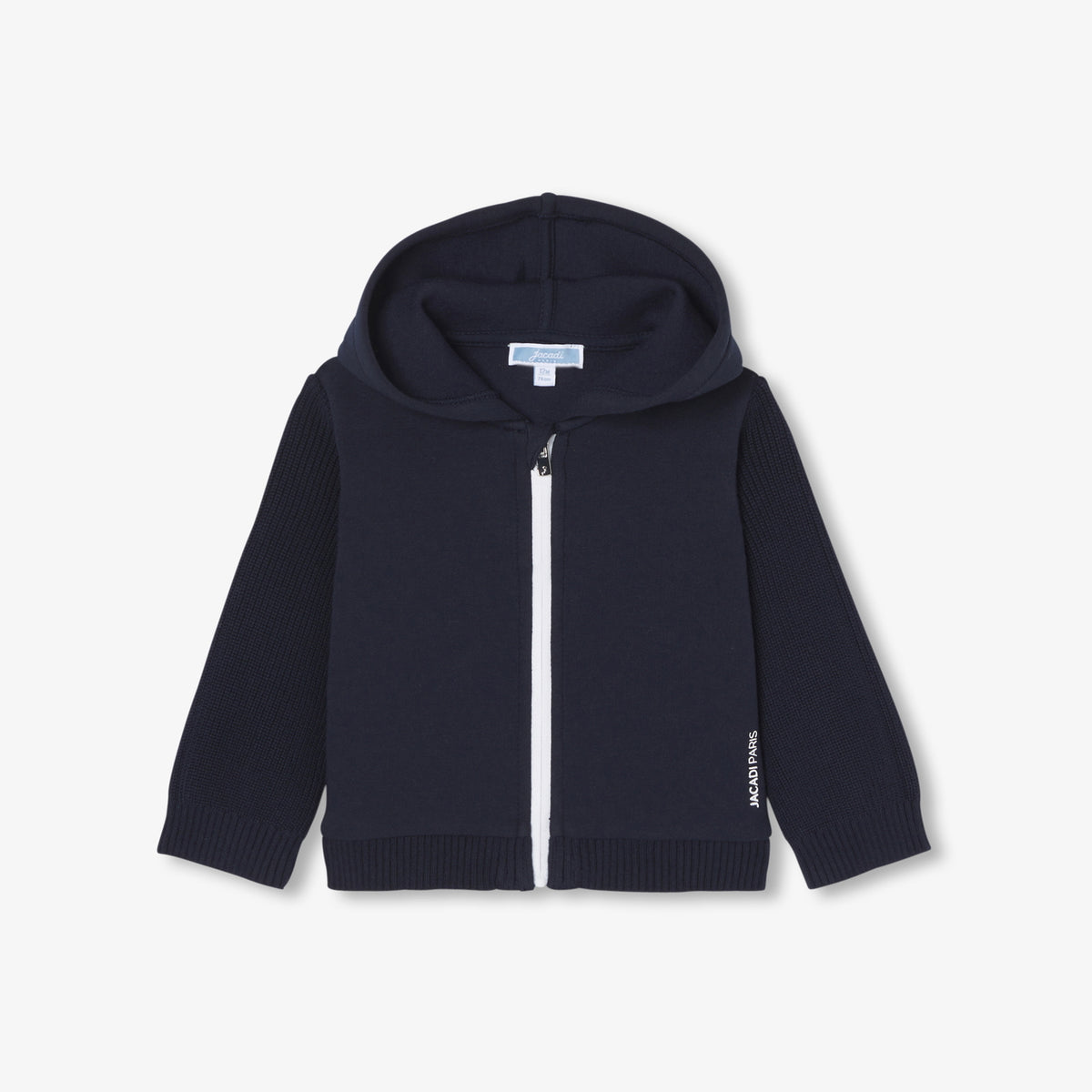 JACADI KNIT SLEEVE ZIP UP HOODIE