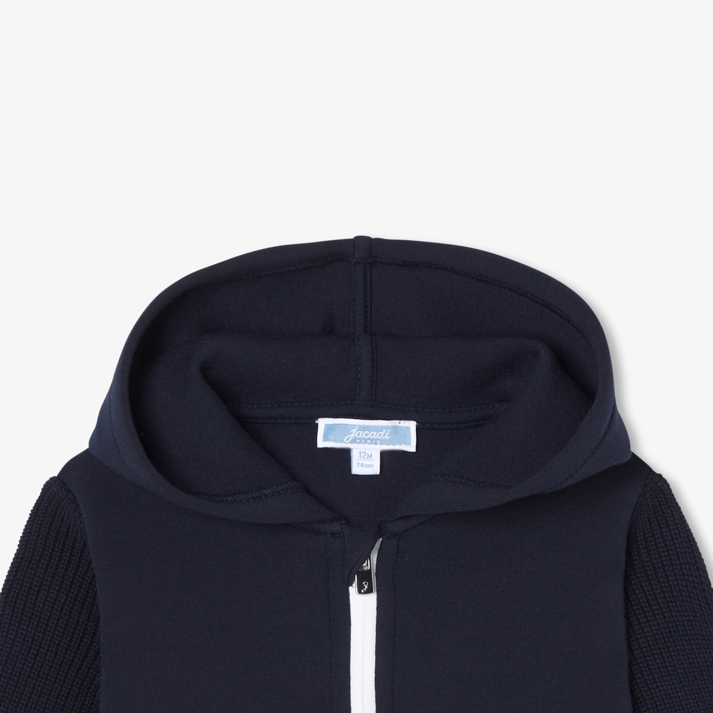 JACADI KNIT SLEEVE ZIP UP HOODIE