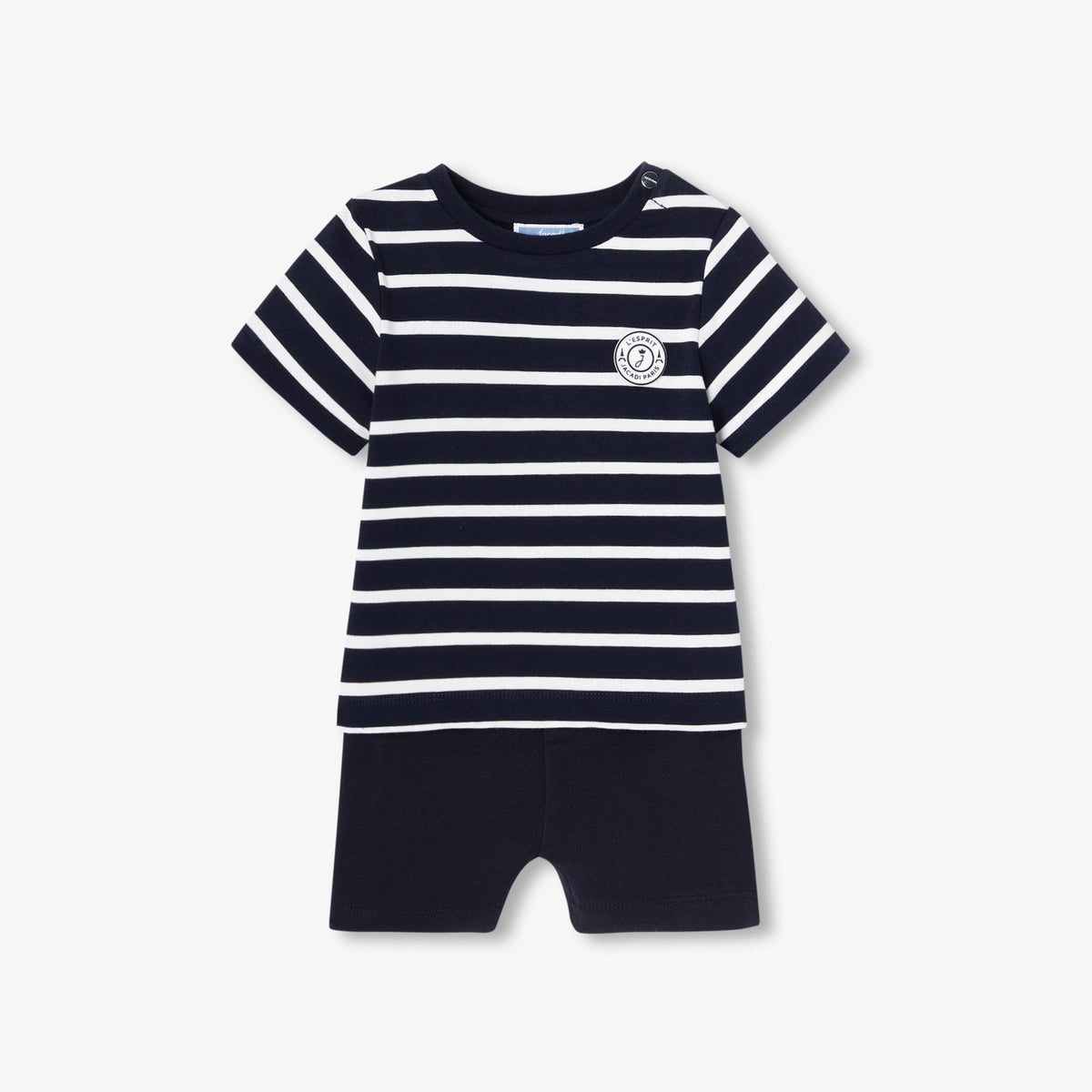 JACADI 2PC FAUSTINE STRIPE TEE WITH SHORTS