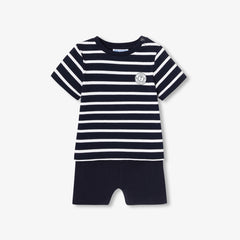 JACADI 2PC FAUSTINE STRIPE TEE WITH SHORTS