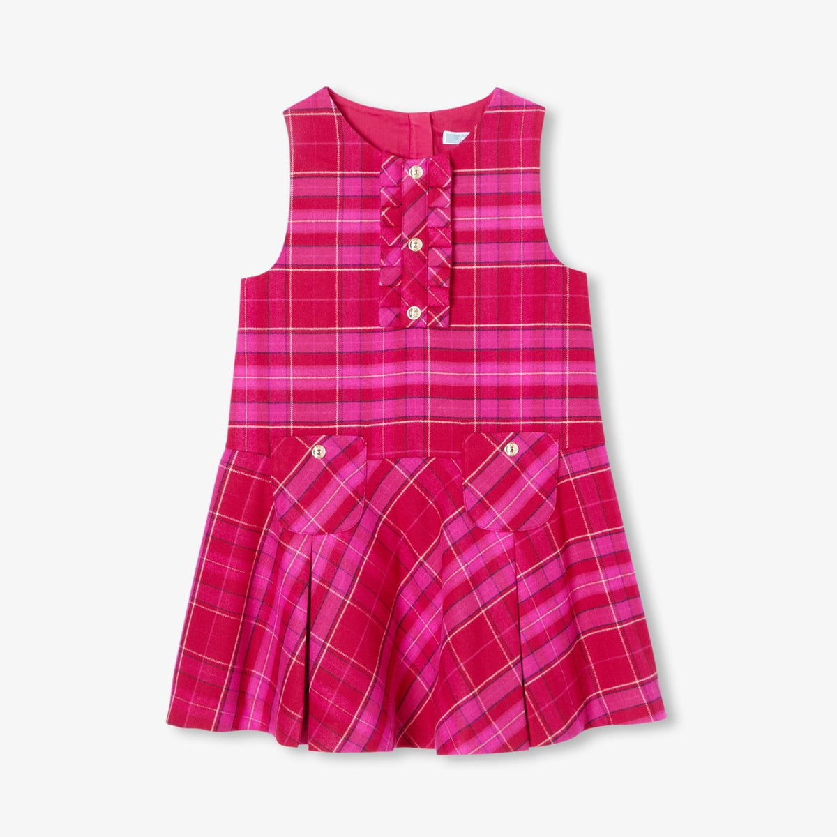 JACADI RUFFLE FRILL PLAID PINAFORE JUMPER