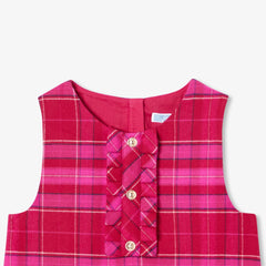 JACADI RUFFLE FRILL PLAID PINAFORE JUMPER