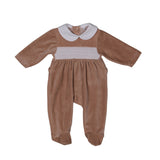 BE'BE' SWEENY SMOCKED VELOUR FOOTIE