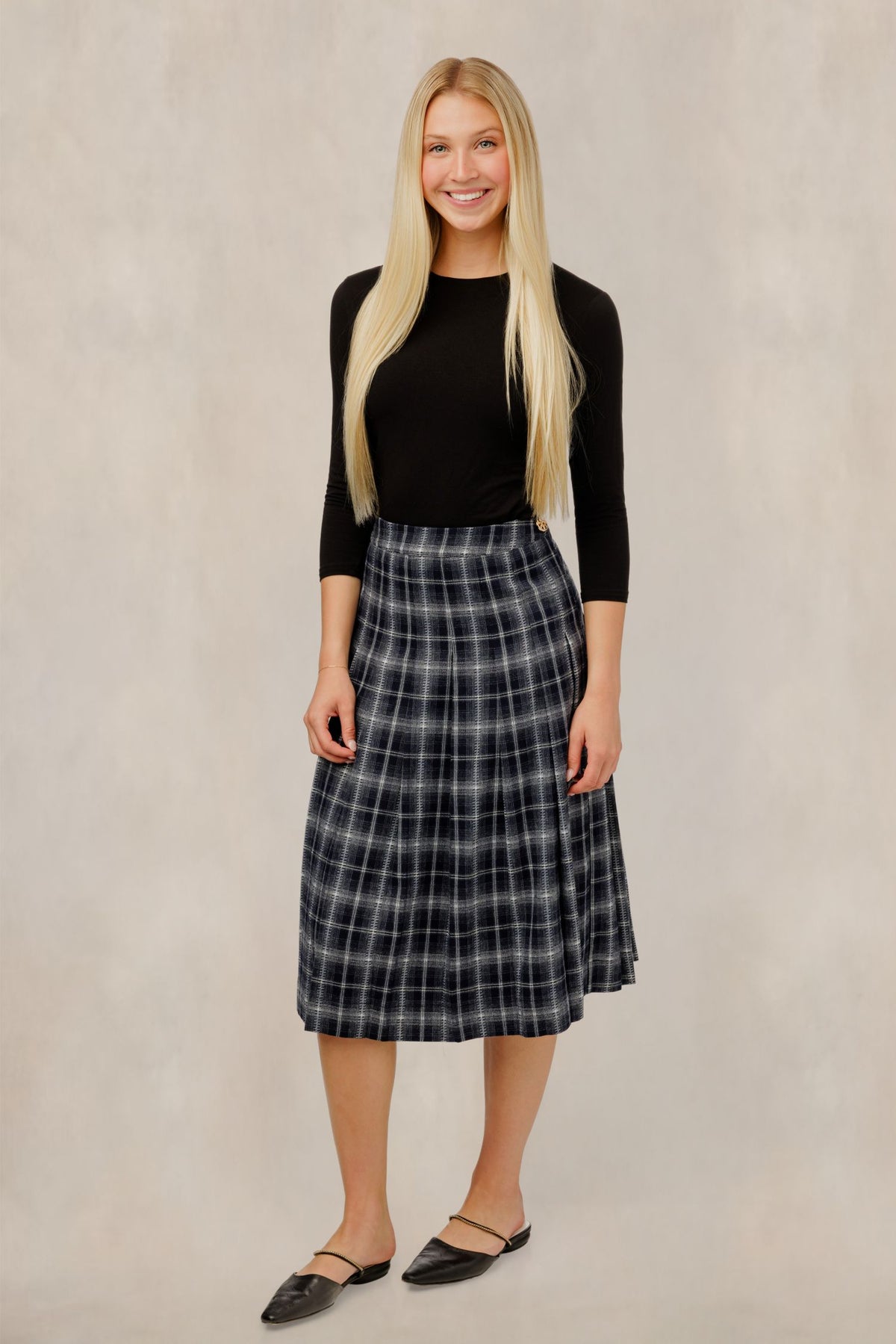ZOEY+OLIVER PLAID MIDI SKIRT