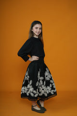 ALITSA EMBROIDERED FLOWERS MESH MIDI SKIRT