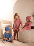 MINI P 3PC POINTELLE CARDIGAN, OVERALLS WITH HAT SET