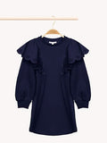 CHLOE LONG SLEEVE DRESS WITH RUFFLE EYELET DETAIL BY SHOULDER