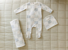 POPPETO 2PC PATCHWORK FOOTIE + BEANIE SET