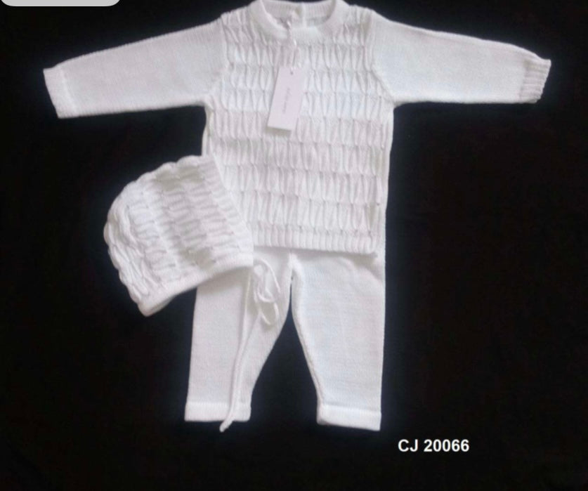 Chant De Joie 3PC KNIT DOTS TOP + BOTTOM + BONNET