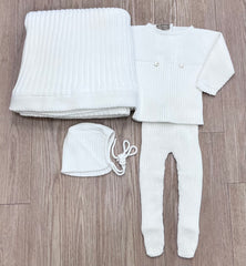 CARMINA 4PC KNIT TOP,PANT, BONNET & BLANKET