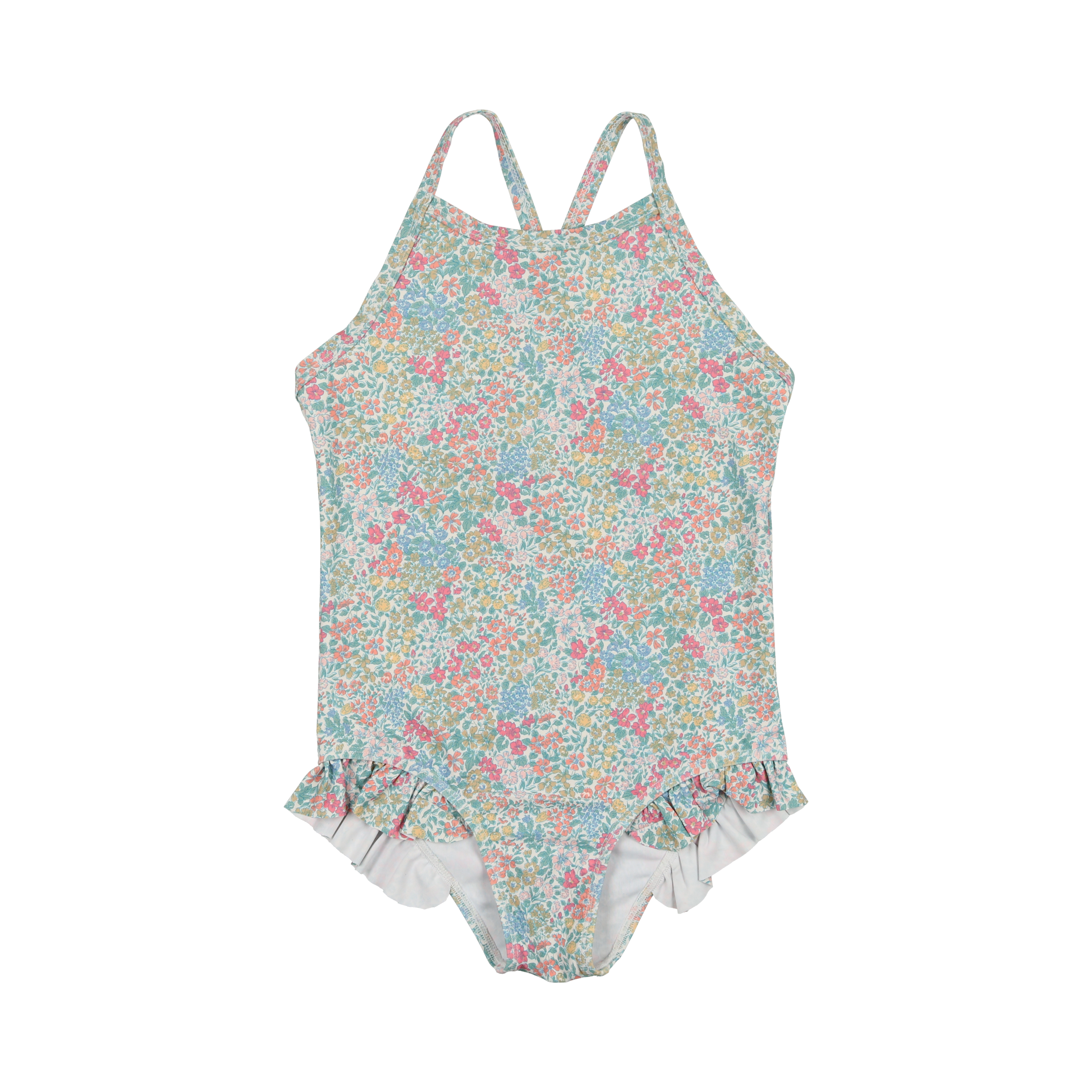 FROO STYLE MAGNOLIA FLORAL SIDE RUFFLE SWIMSUIT
