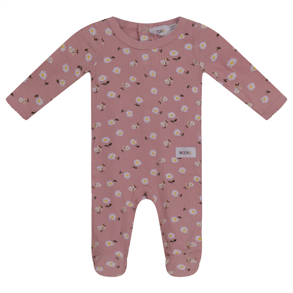 MOCHA FOOTIE WITH WHITE SCALLOP STITCH