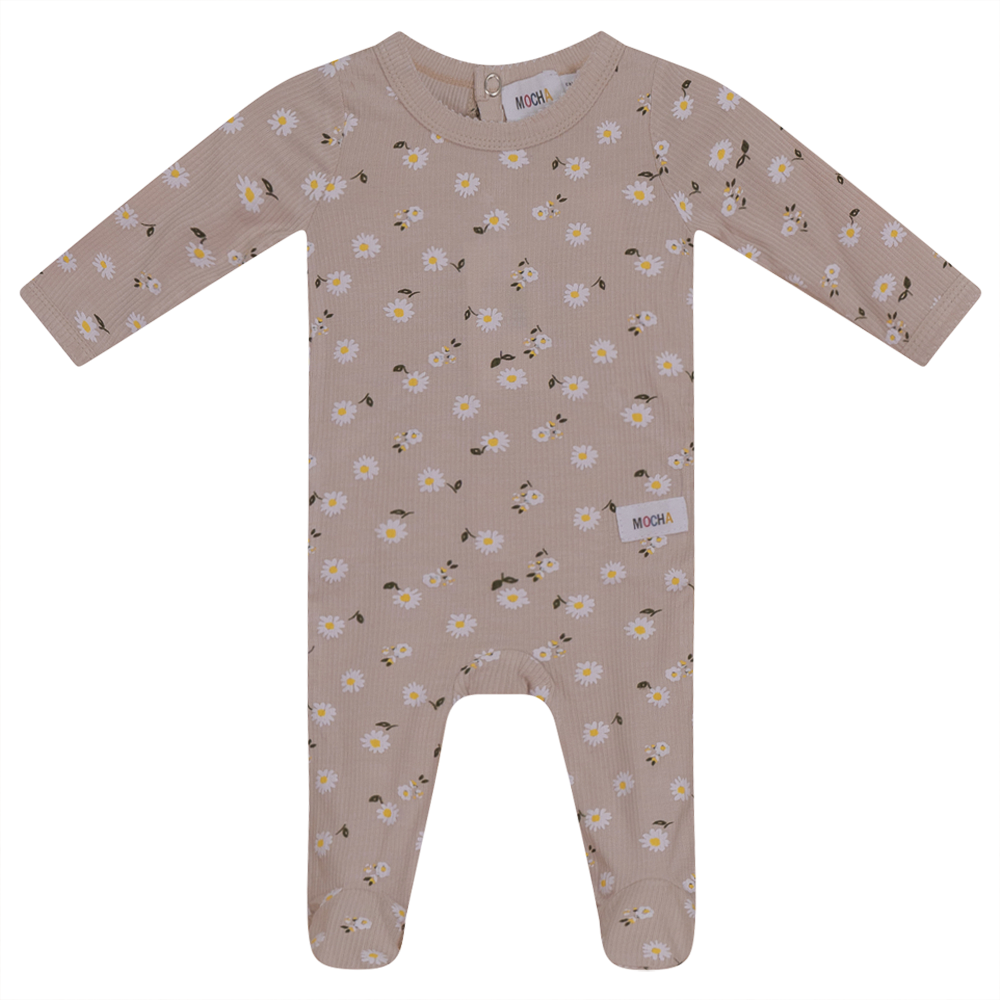 MOCHA FOOTIE WITH WHITE SCALLOP STITCH